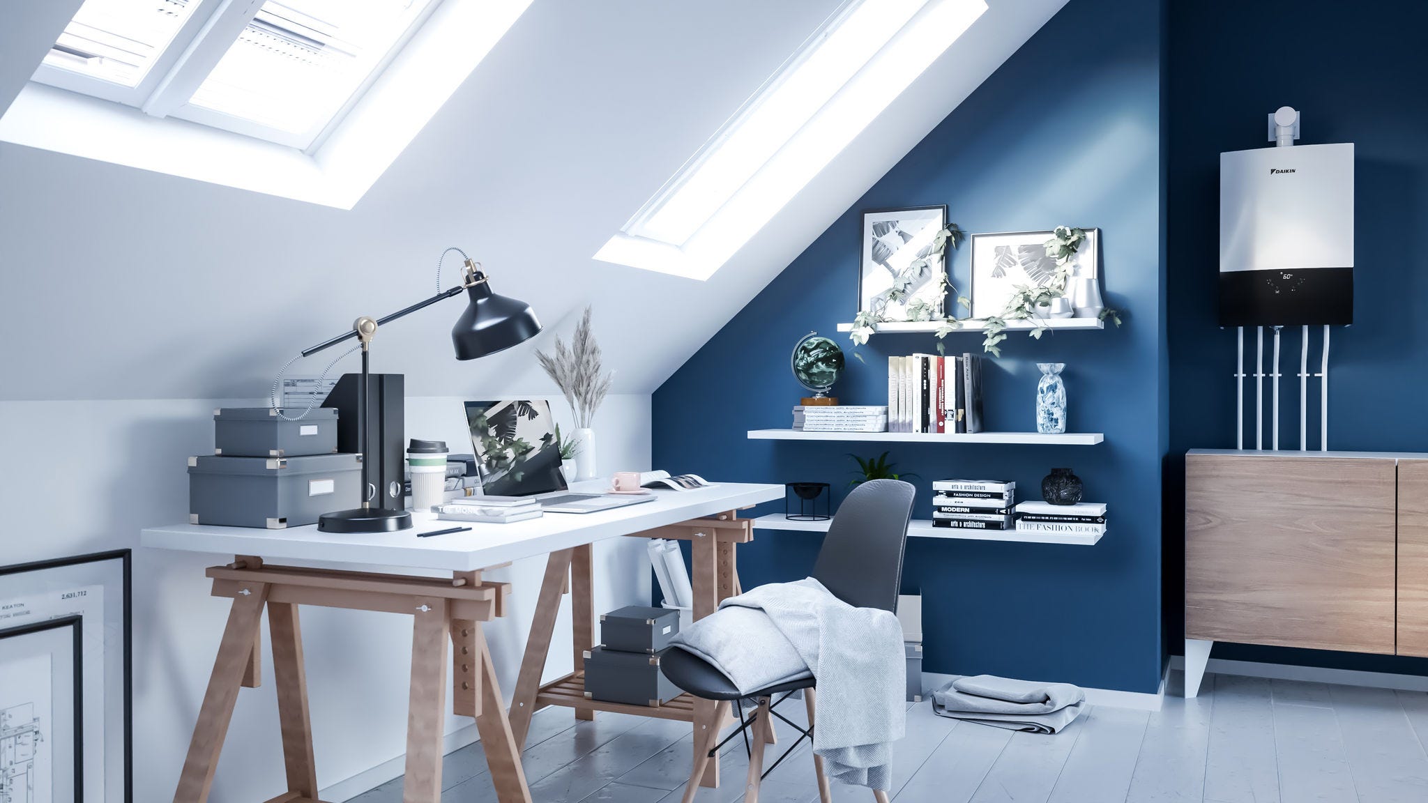 Kondenzációs gázkazán beltéri egysége egy kollégiumi szobában