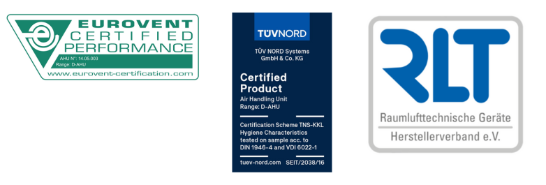 A Daikin AHU egységek minőségbiztosítási tanúsítvány logói